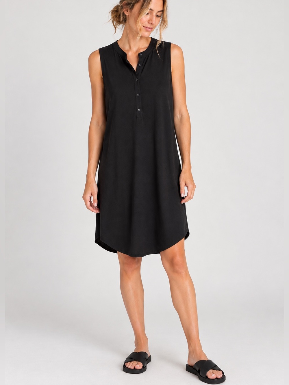 Eileen Fisher Black Mandarin Collar Dress XXS NWT Lyocell Stretch Shift